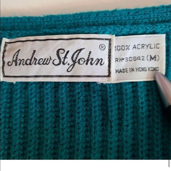Vintage 80s Cardigan Sweater M Double Breasted Teal Blue / Green Acrylic CLX1A - Picture 6 of 12